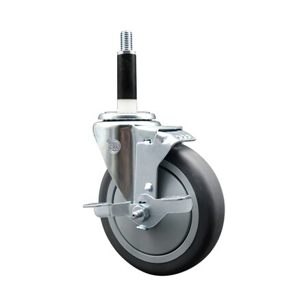 Service Caster 5'' SS Thermoplastic Rubber Swivel 7/8'' Expanding Stem Caster with Brake SCC-SSEX20S514-TPRB-TLB-78